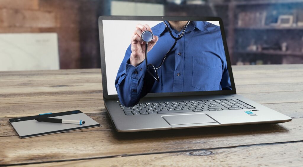 doctor, telehealth, laptop
